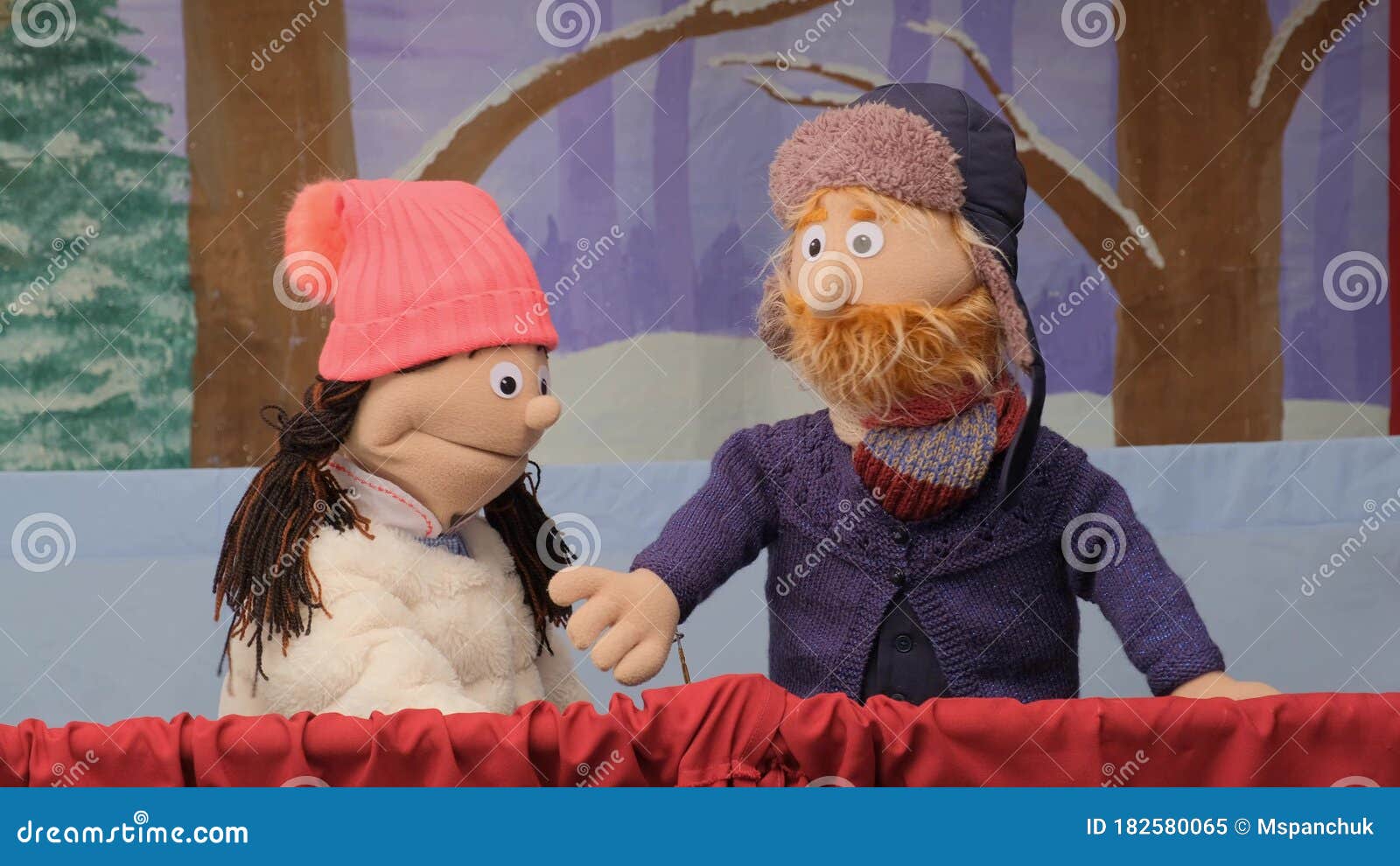 Puppets Talking and Looking at the Camera. Stock Image Image of