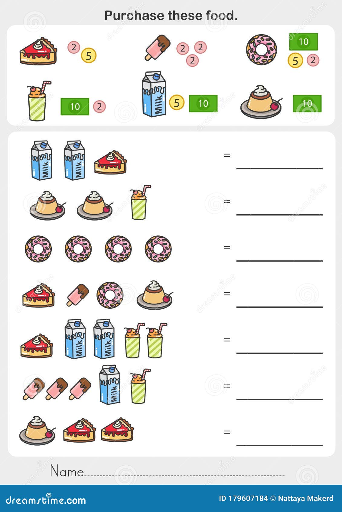 purchase-these-food-worksheet-check-product-prices-and-summary-stock-vector-illustration-of