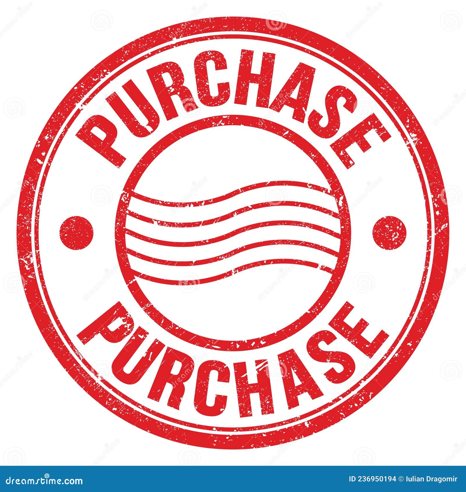 PURCHASE Text Written on Red Round Postal Stamp Sign Stock Illustration