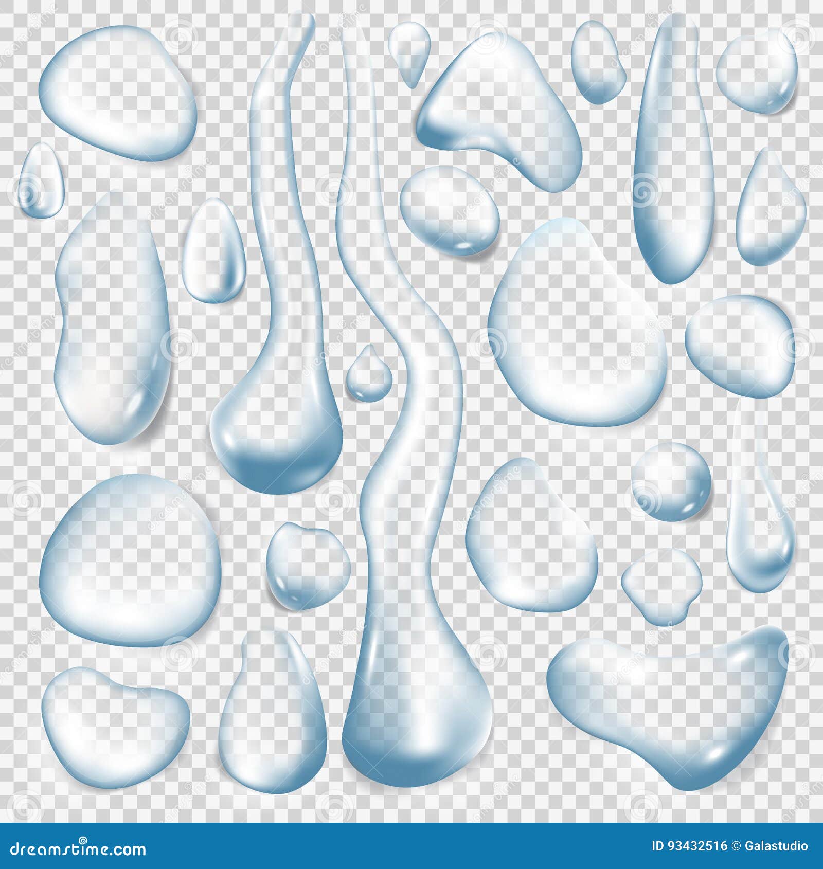 Pure Clear Water Drops. Set of Realistic Image Template Stock