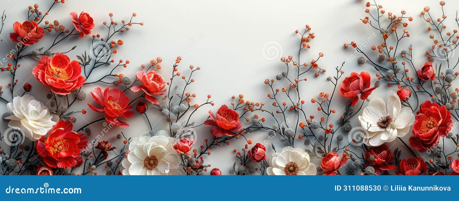 a pure white background bordered by an ultra-thin edge adorned with zoomed-out peony and rose flowers, providing ample