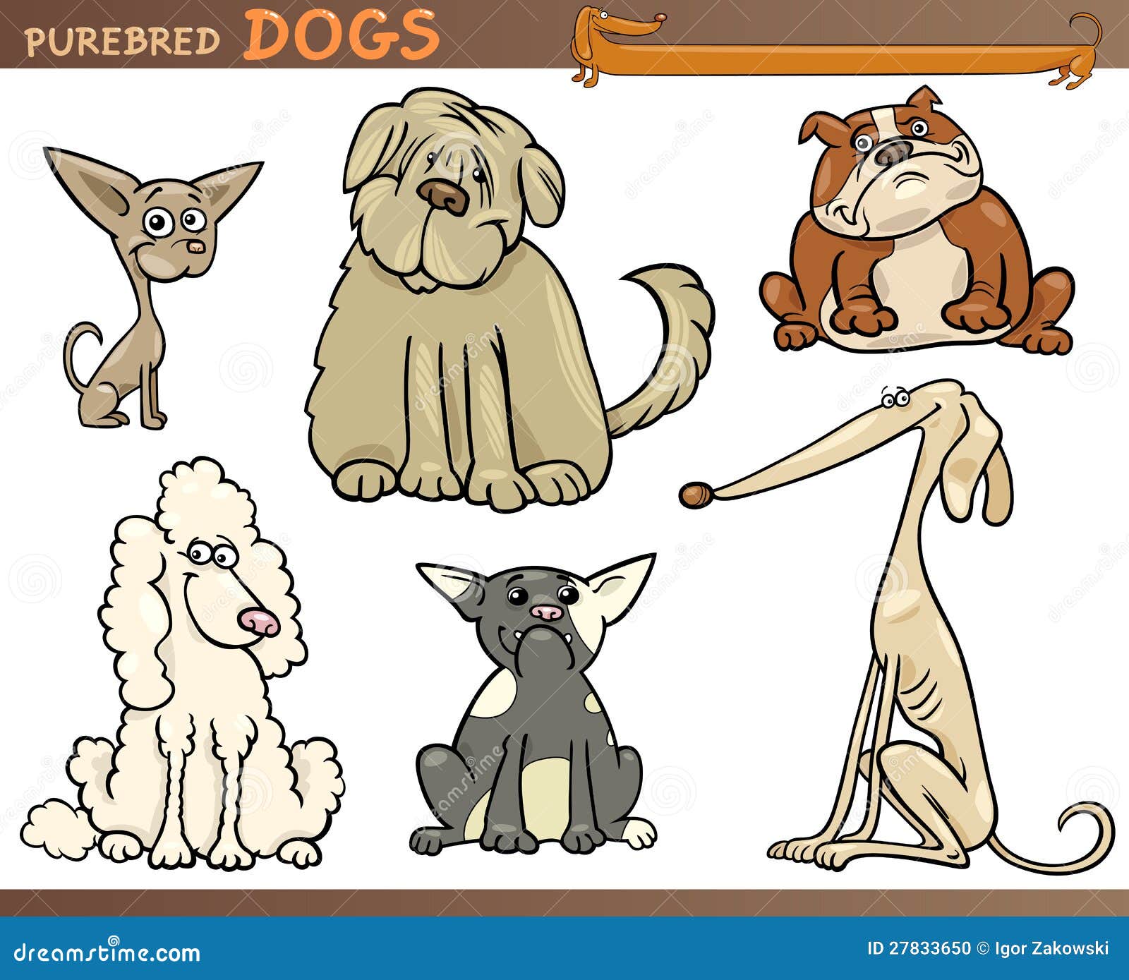 purebred dogs cartoon set
