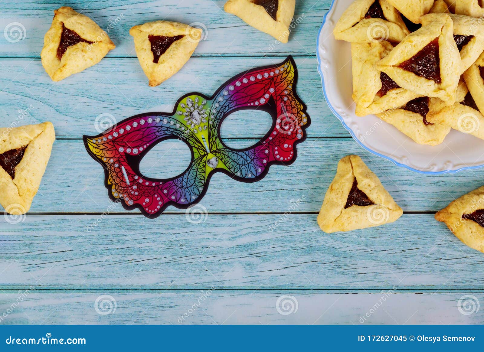 Purim Background with Mask and Triangle Cookies Stock Image Image of