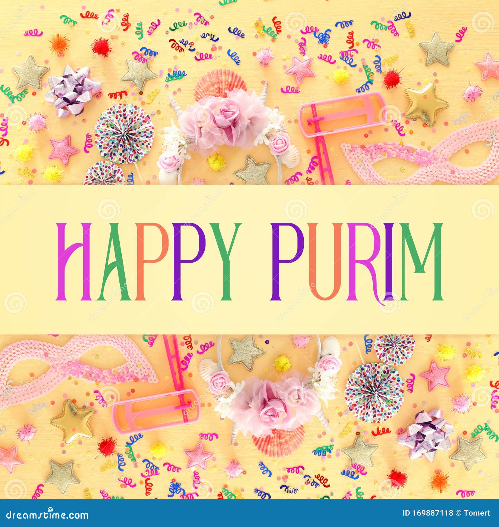 Purim Celebration Concept Jewish Carnival Holiday Over Wooden Table