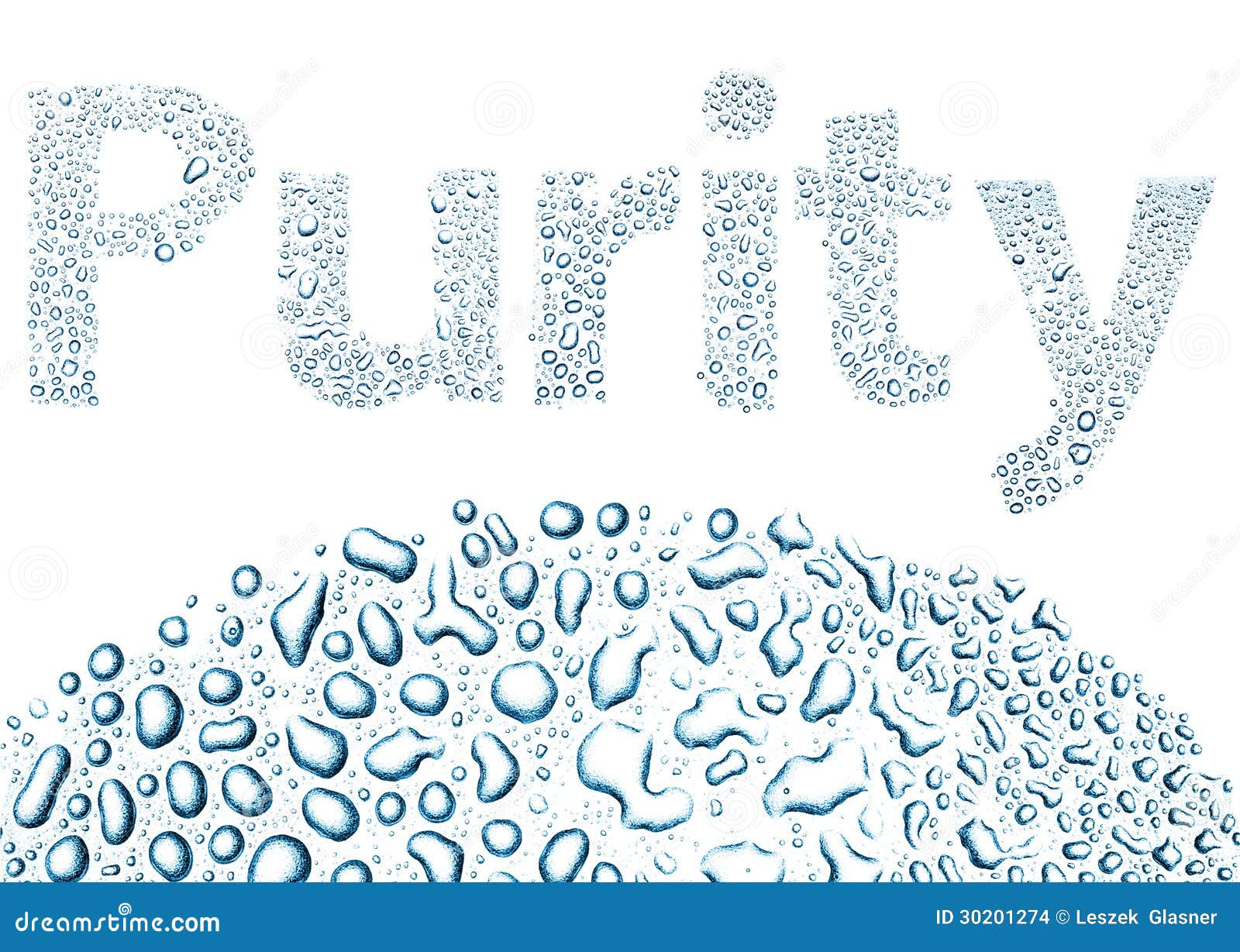 purity made of water drops, background on white