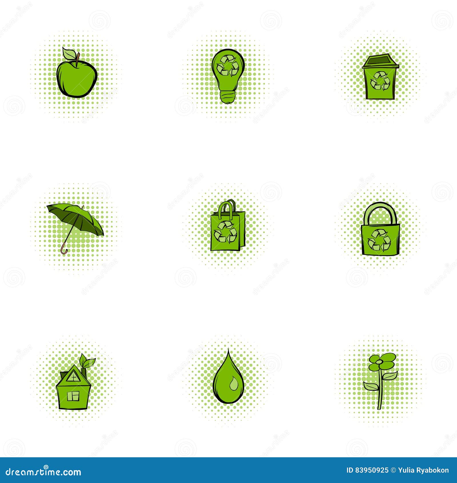 Purity of Nature Icons Set, Popart Style Stock Vector Illustration