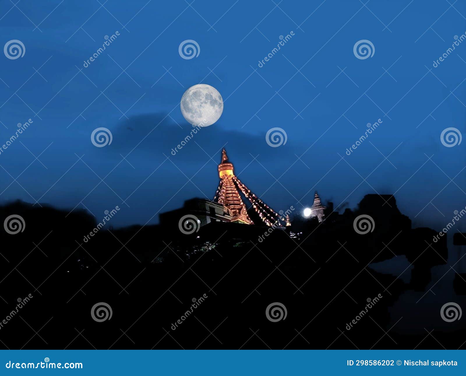 Purnima , Shyambu Temple Buddha Kathmandu Night Light Stock Photo