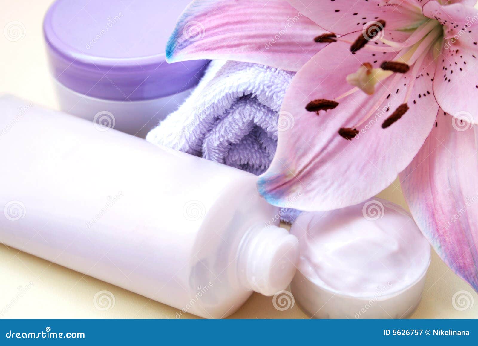 Purple bath set stock image. Image of relax, cream, flower 5626757