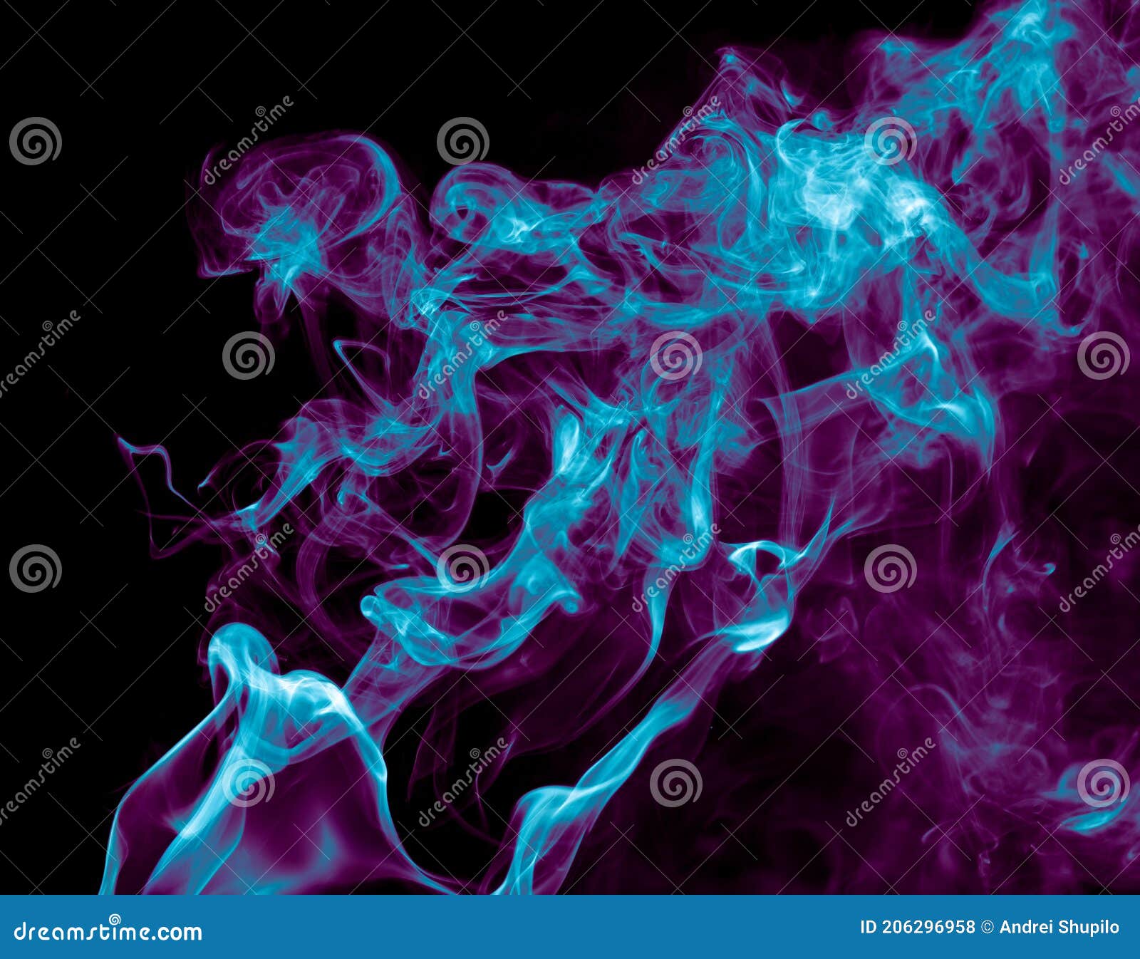 Purple and Blue Smoke Isolated on Black Background. Abstraction Stock