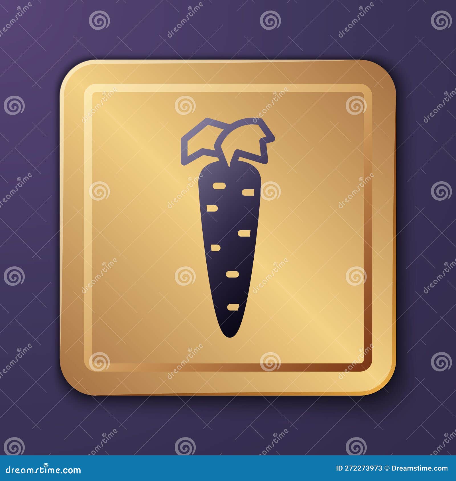 Purple Carrot Icon Isolated on Purple Background. Gold Square Button