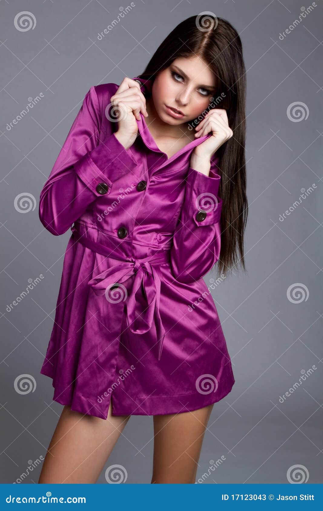 Purple Coat Woman stock image. Image of portrait, grey - 17123043