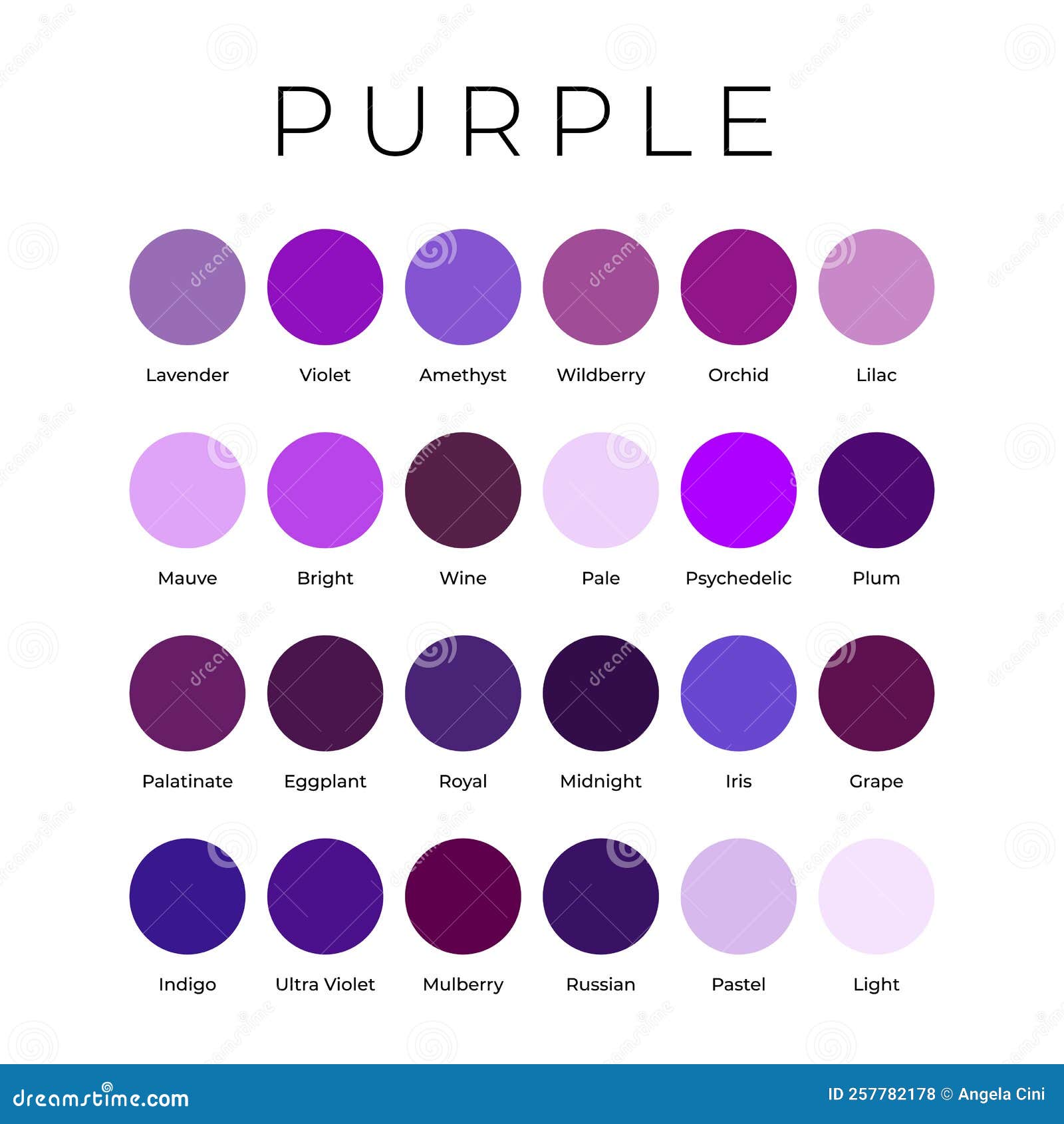 Purple Color Shades Swatches Palette with Names Stock Vector ...