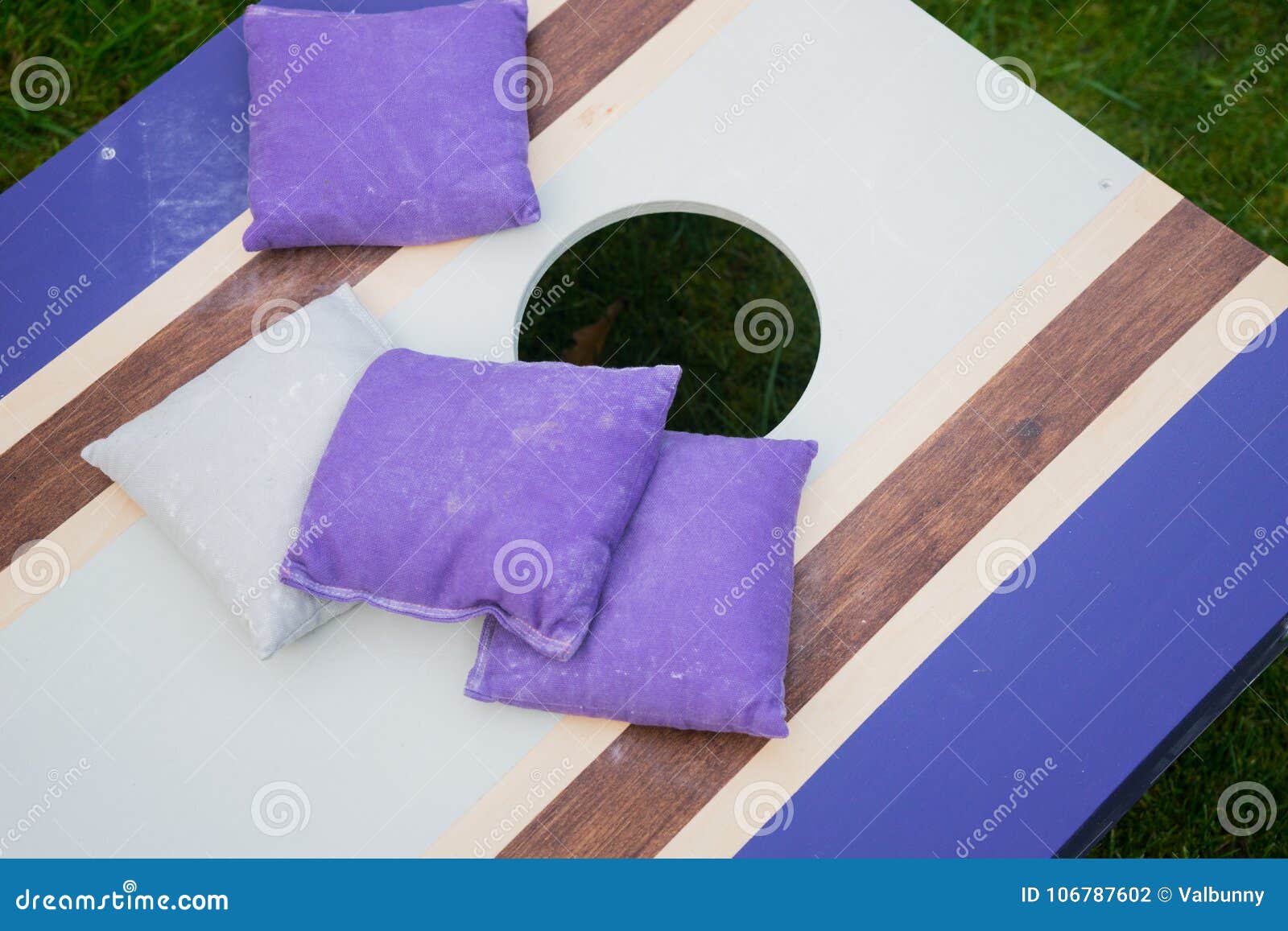 purple cornhole bean bag toss game