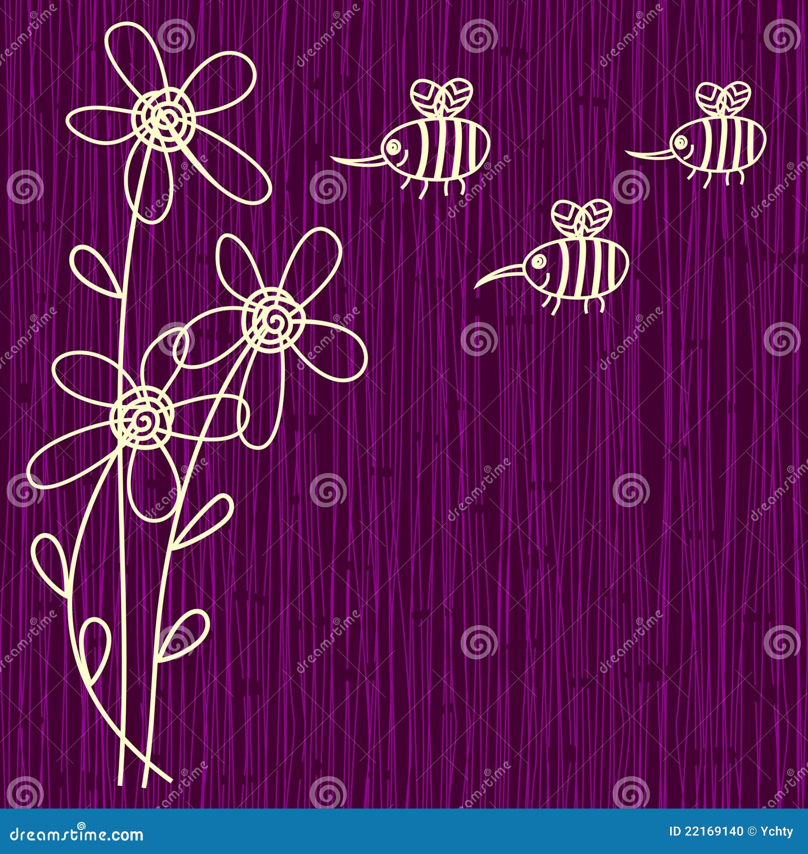 Purple Flower and Bee Background Stock Vector - Illustration of violet