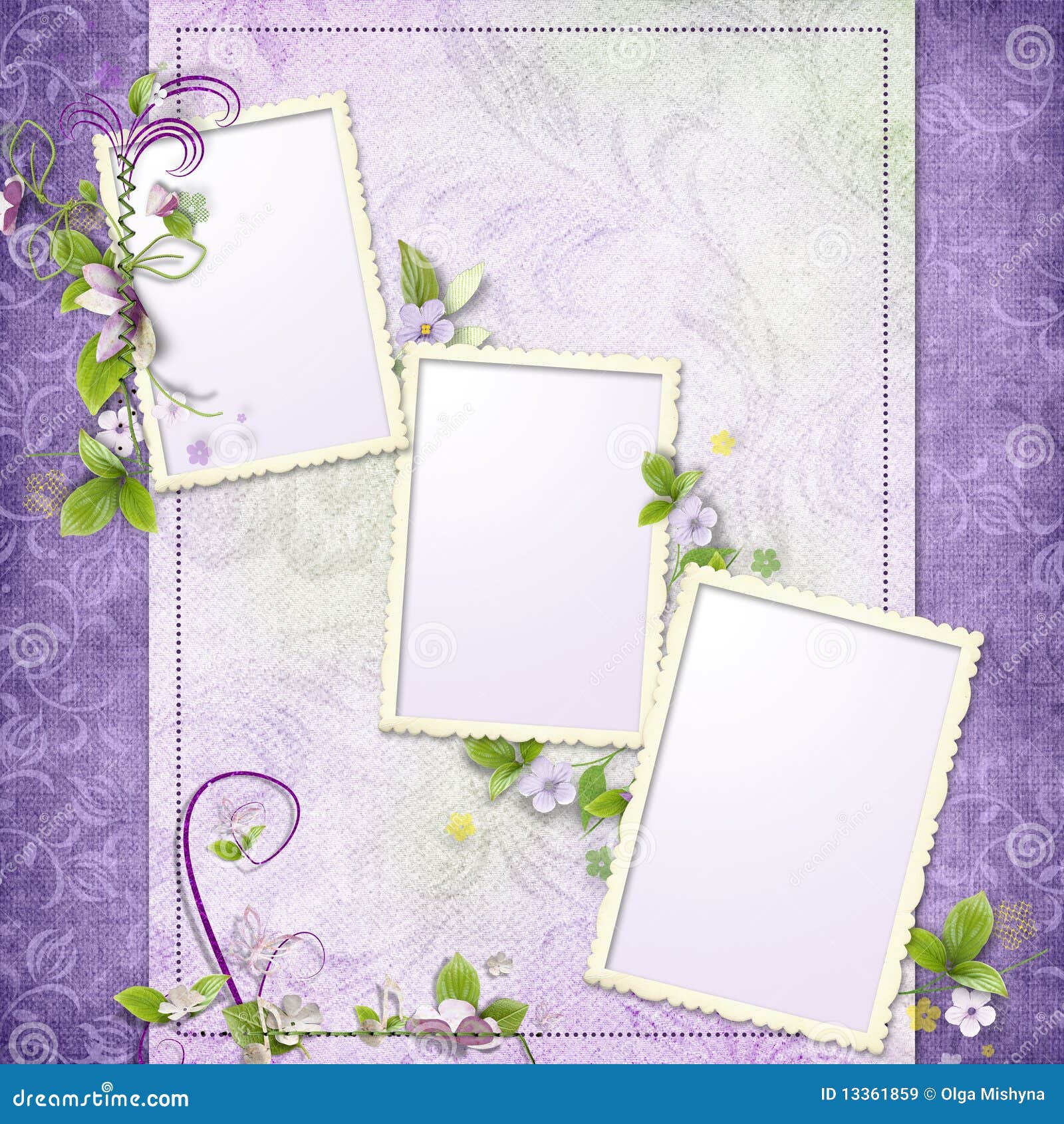 Purple Frame For Three Photos Royalty Free Stock Images Image 13361859