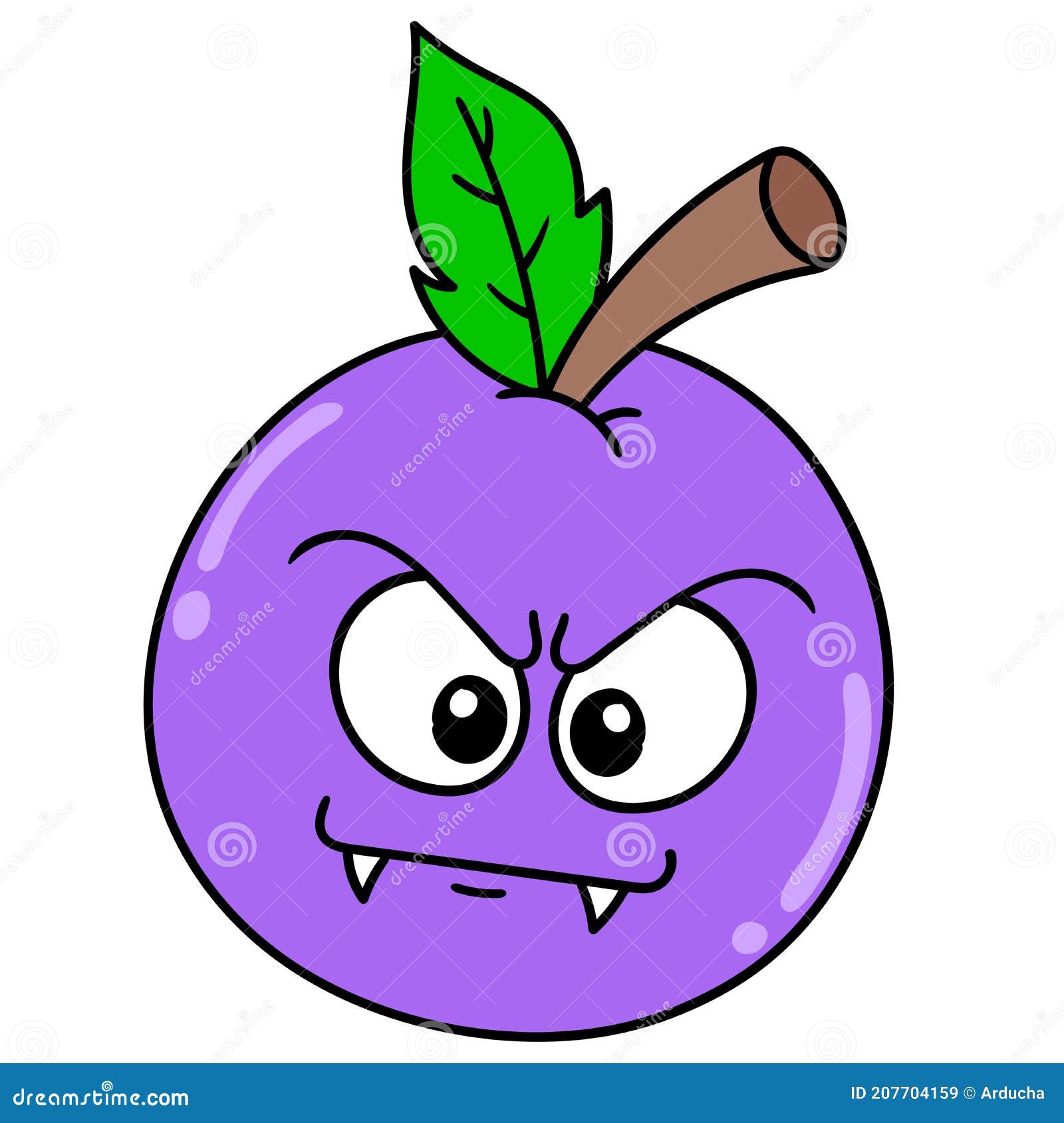 Purple Fruit Emoticon with Evil Expression Face, Doodle Icon Image