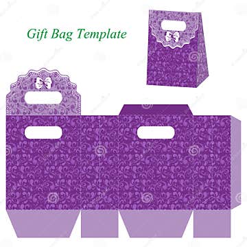 Purple Gift Bag with Floral Pattern and Bow Stock Vector - Illustration ...