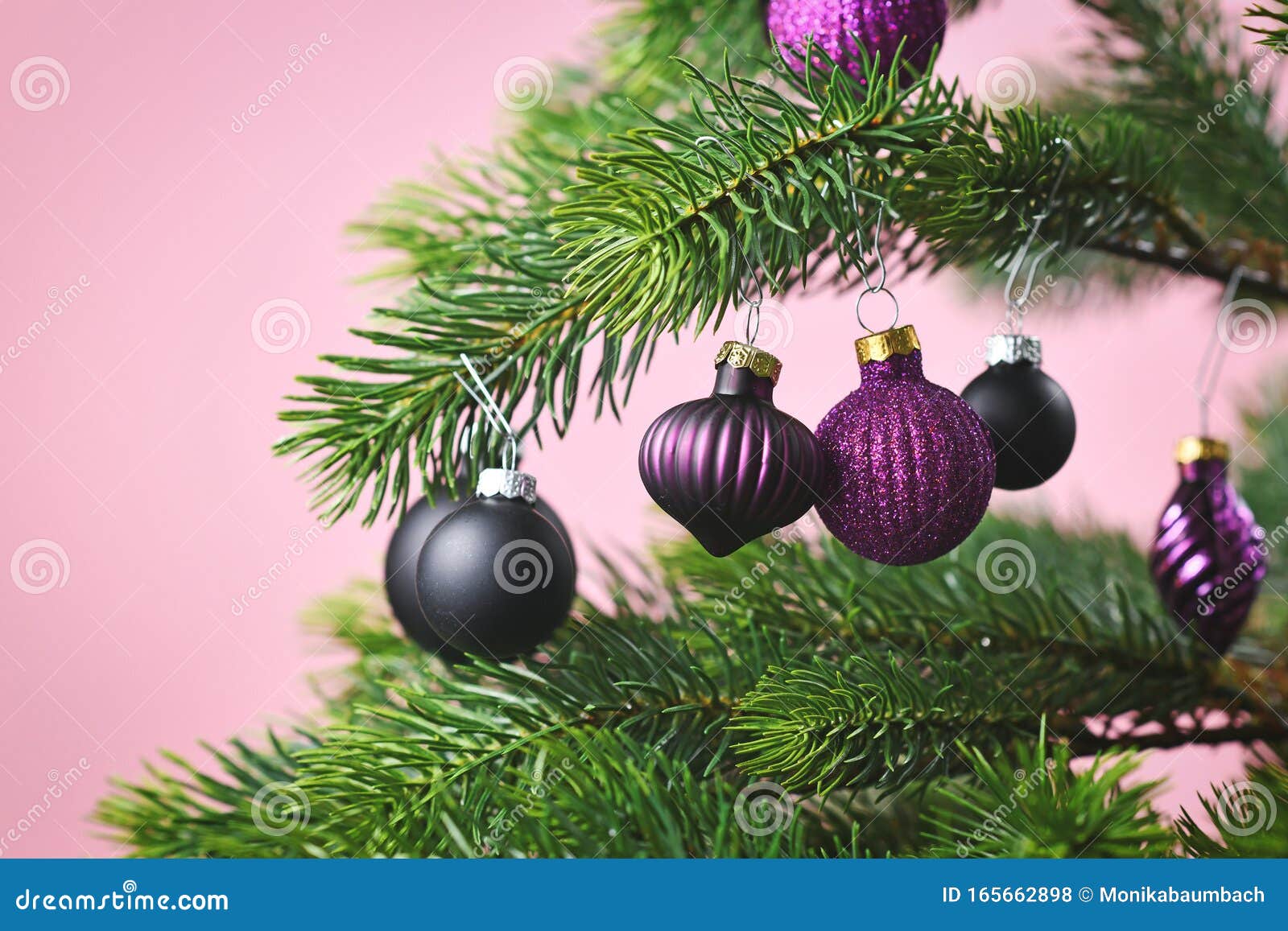 Purple Glass Tree Bauble with Violet and Black Decorated Christmas on ...