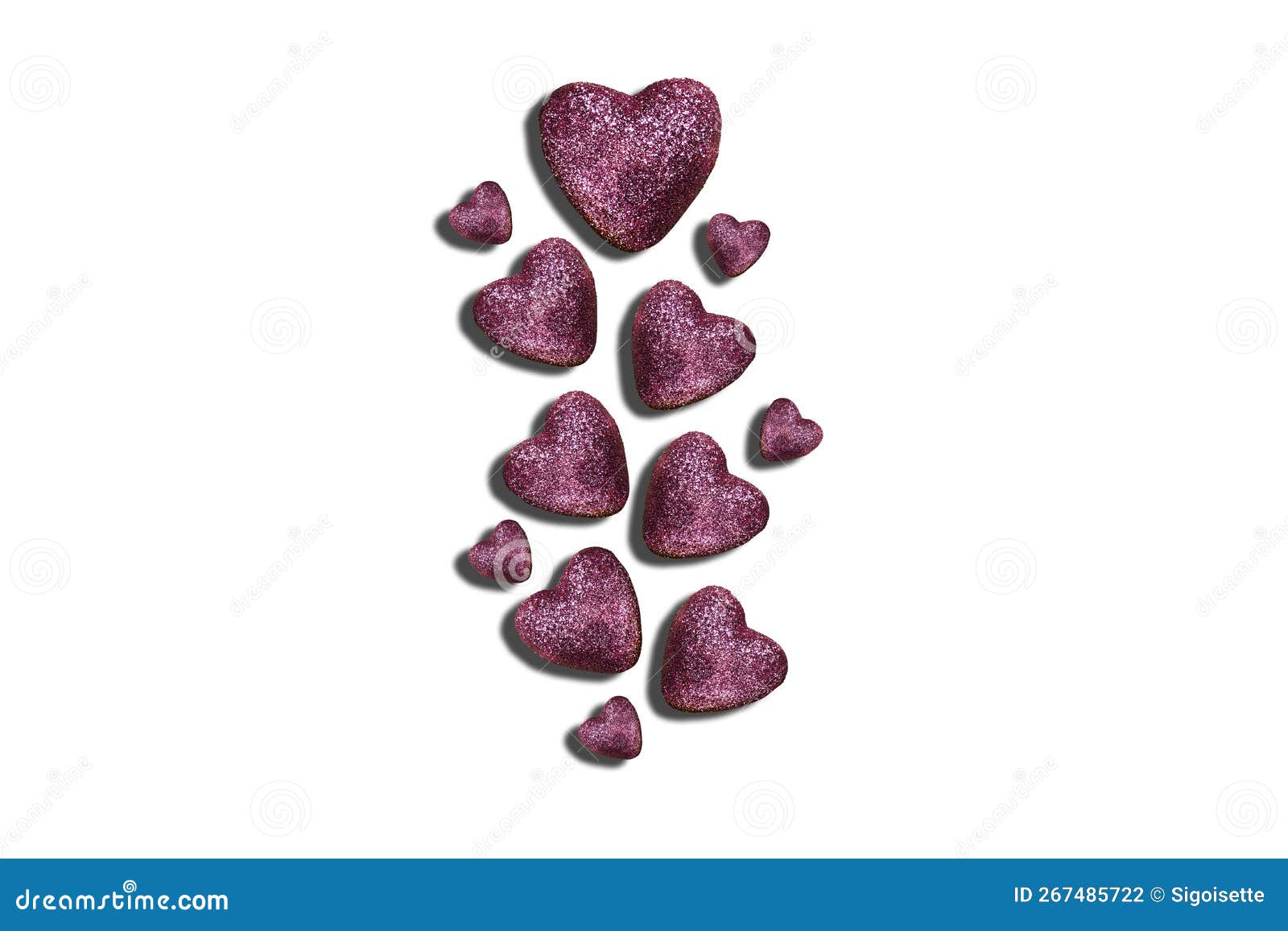 Purple Glitter Hearts on White Background. Heart of Glitter Grains ...