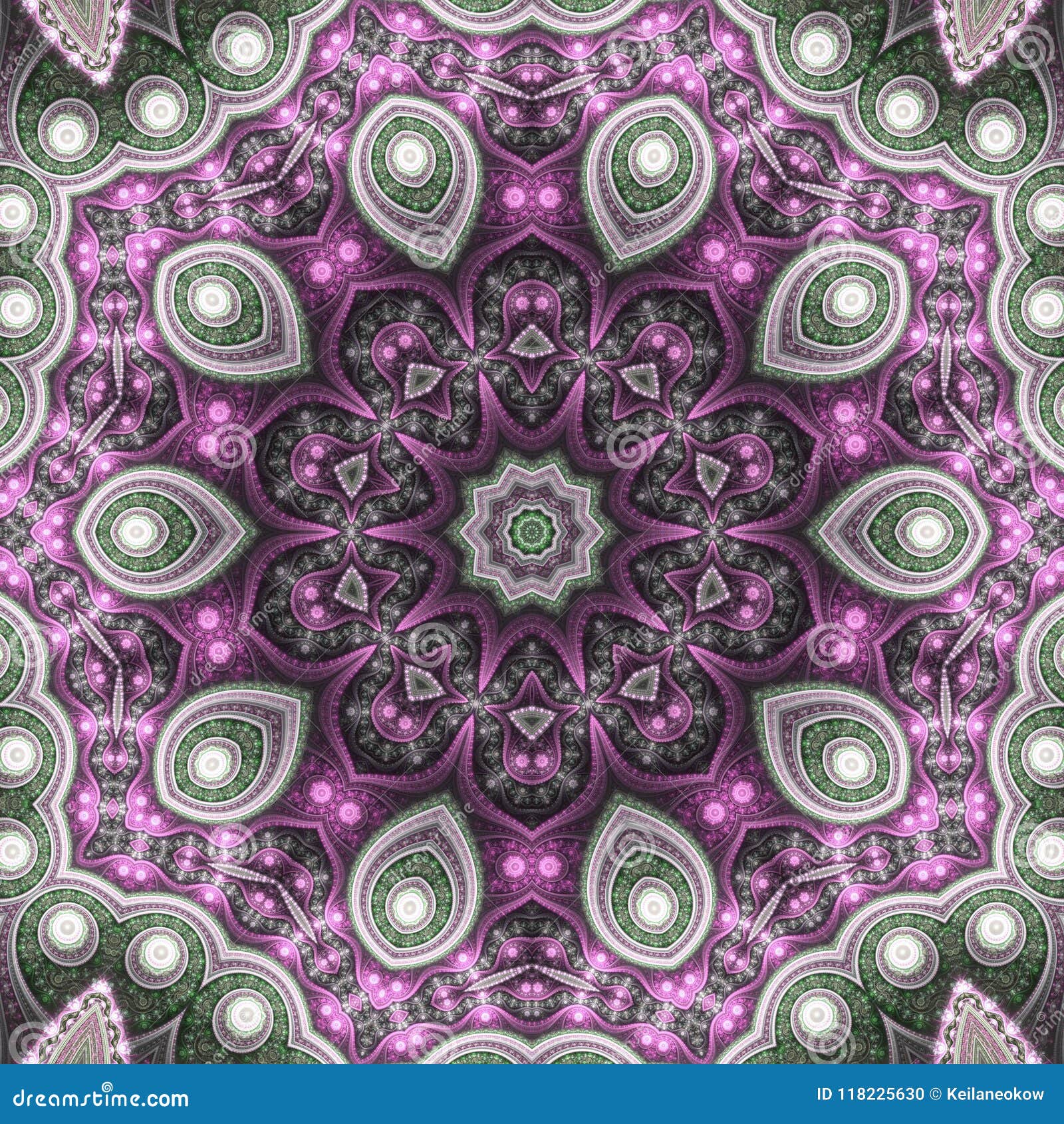 Purple and Green Fractal Mandala Stock Illustration - Illustration of ...