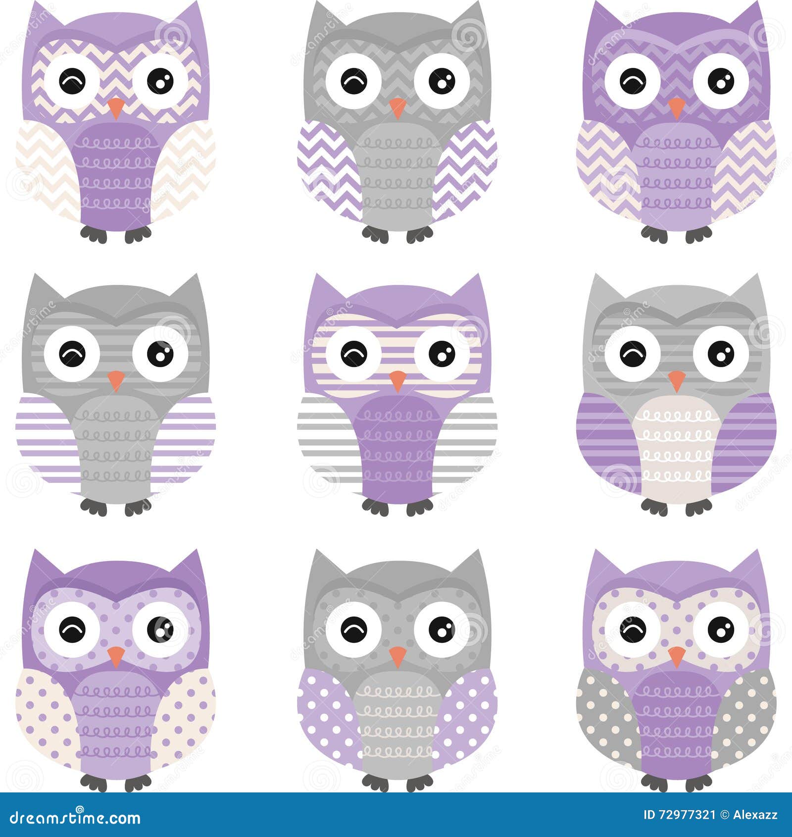 Purple Grey Cute Owl Collections Stock Vector - Illustration of doodle ...