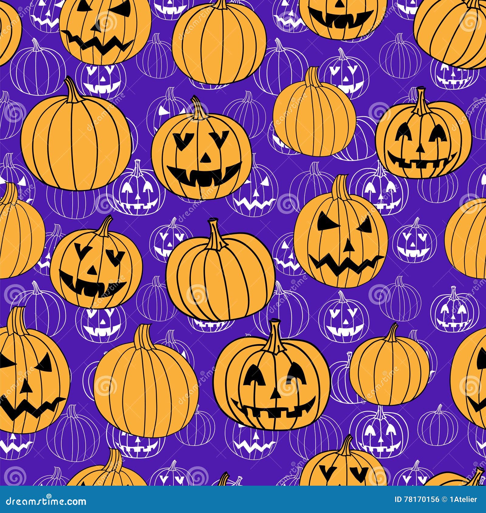 purple halloween  print seamless pattern with jack-o-lantern pumpkin.