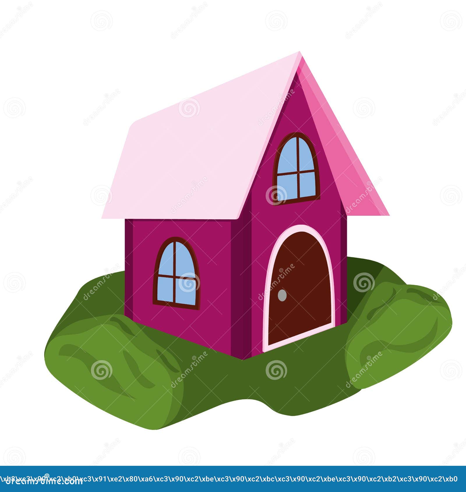 Purple House with Pink Roof and Green Lawn Stock Vector - Illustration