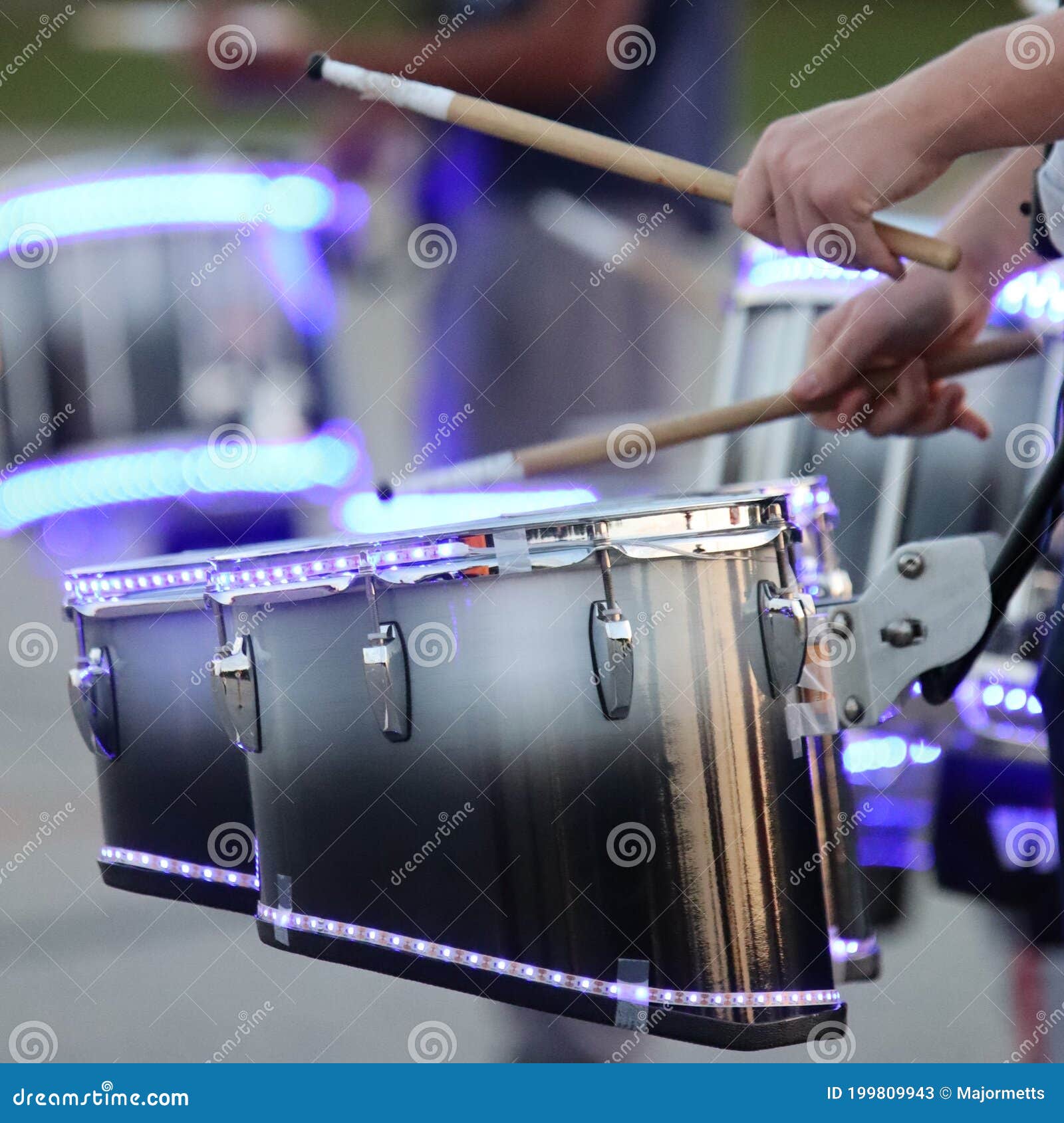 Purple LED Lights on Tenor Drums, Square Stock Image Image of blue