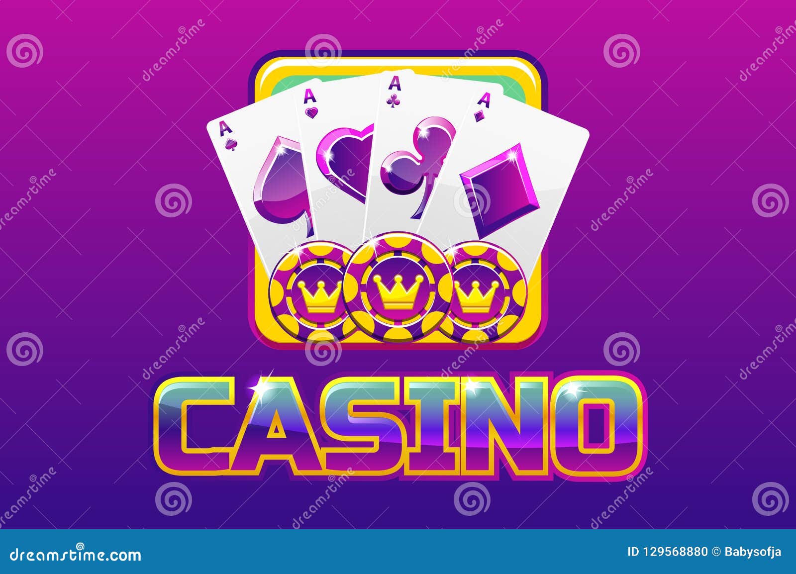 Purple Logo Text Casino and Icon, for Ui Game Stock Vector