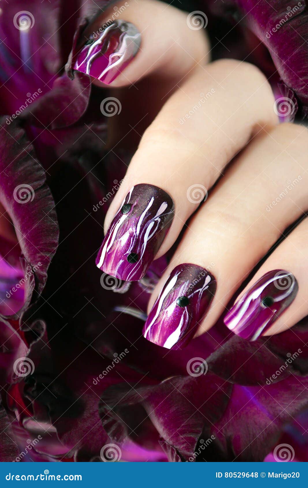 Purple manicure . stock photo. Image of hand, beautiful - 80529648