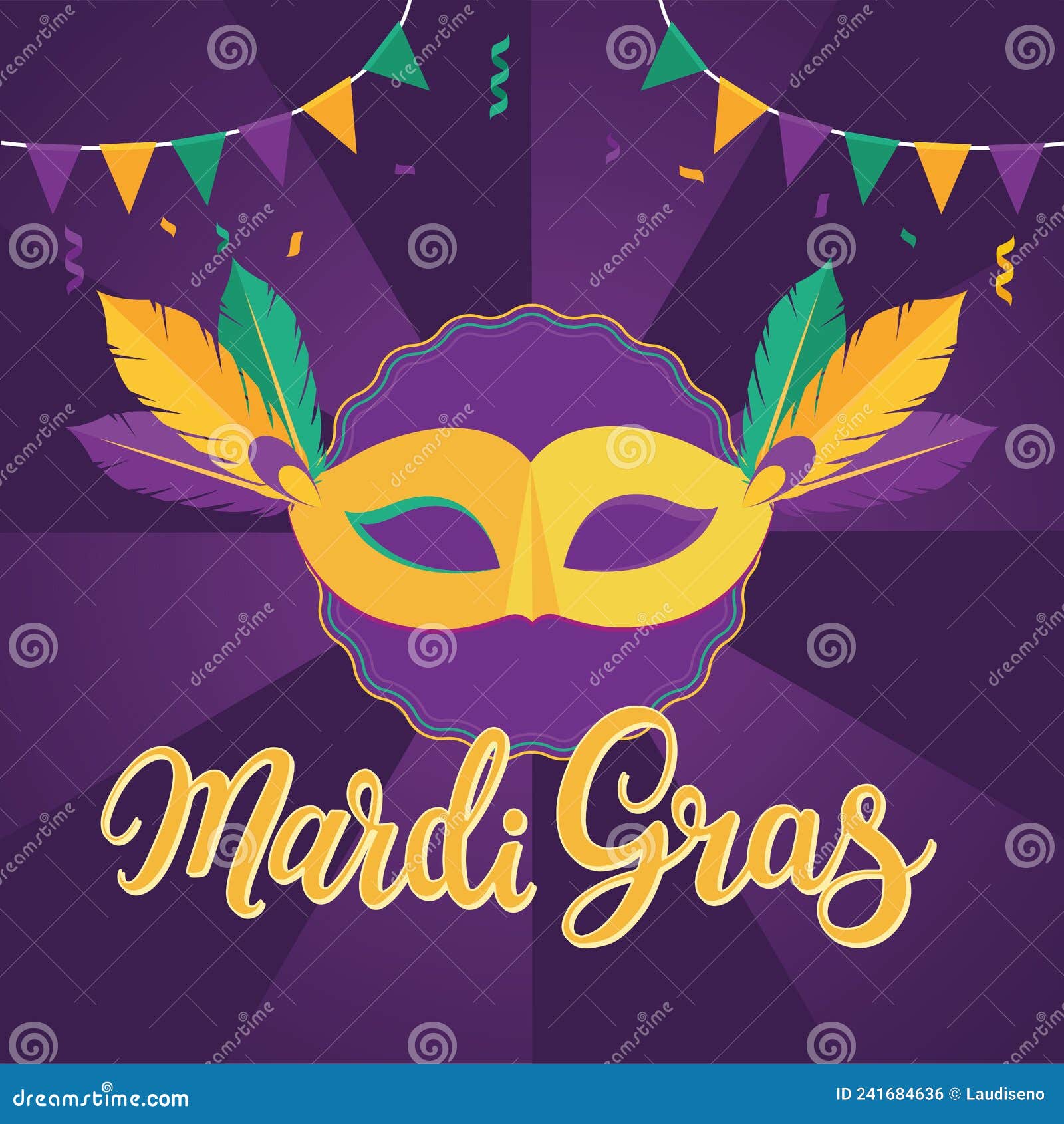 Purple Mardi Gras Poster Mask with Feathers Vector Stock Vector ...