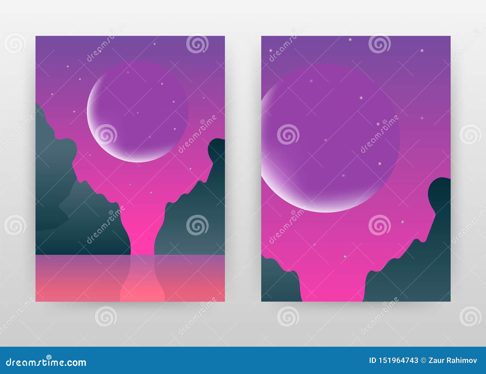 Purple Moon, Earth with Stars Behind Mountans Landscape Business Design ...