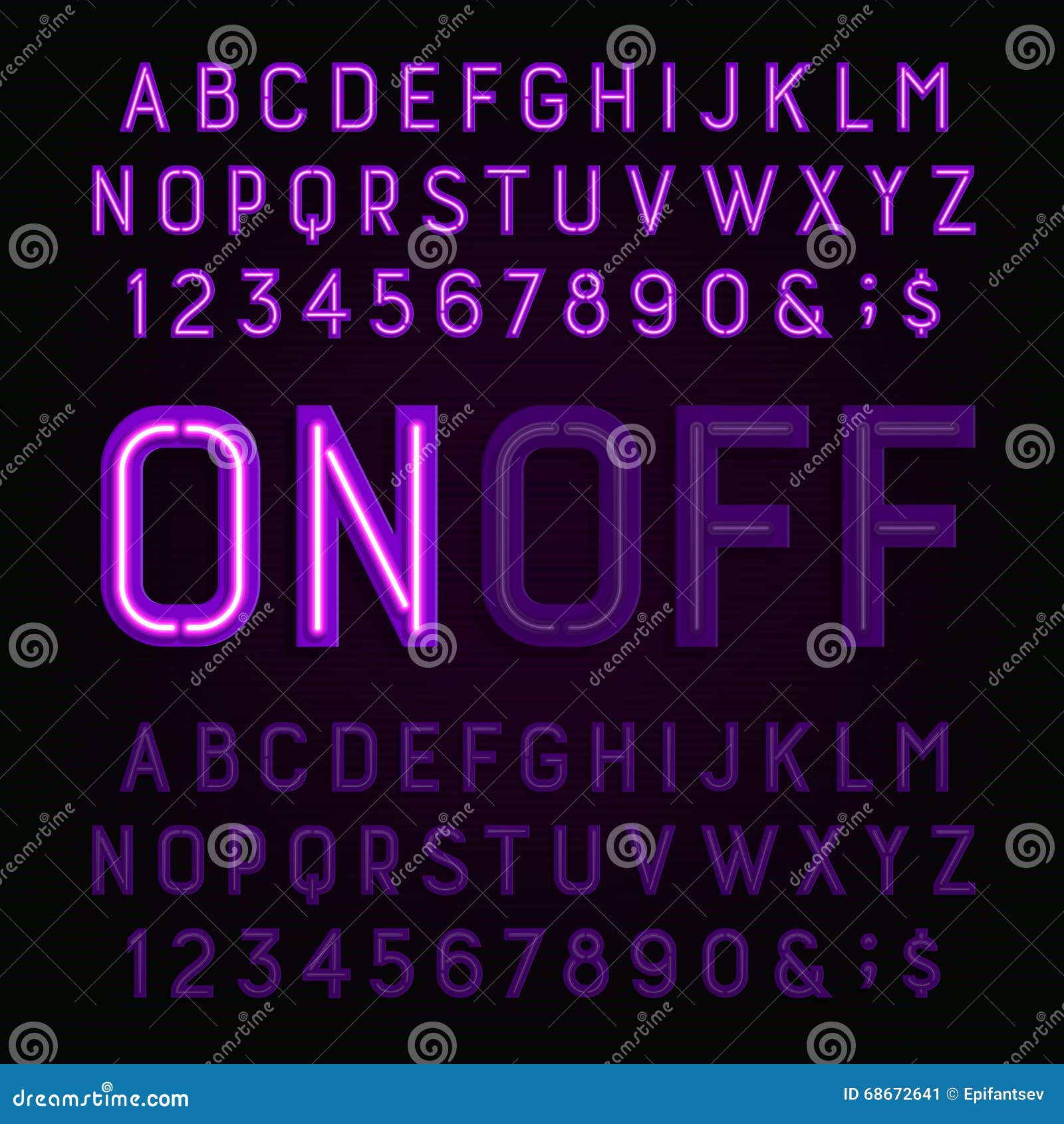 Purple Neon Light Alphabet Font. Two Different Styles. Lights on ...