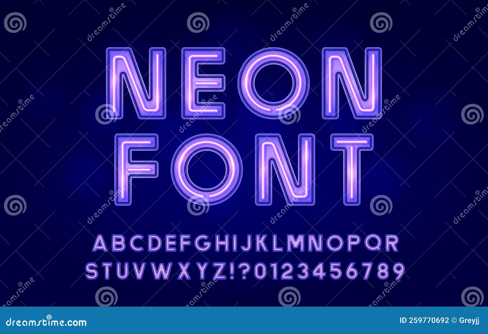 Purple Neon Light Latin Font with Numbers Stock Illustration ...