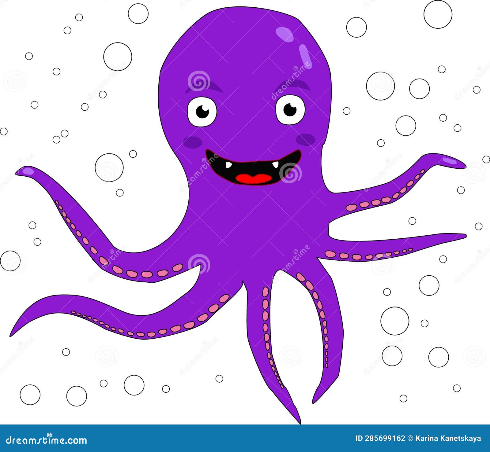 Purple Octopus Laughs on a White Background Stock Illustration