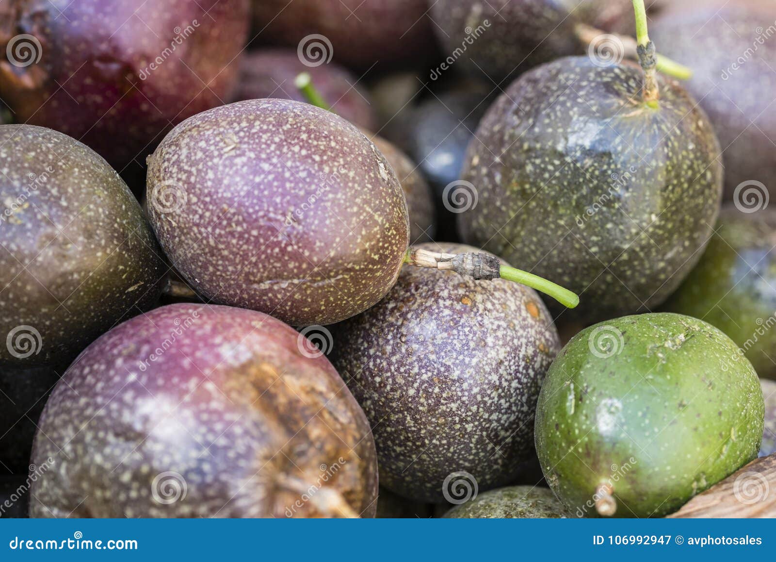 purple passion fruit background, closeup.