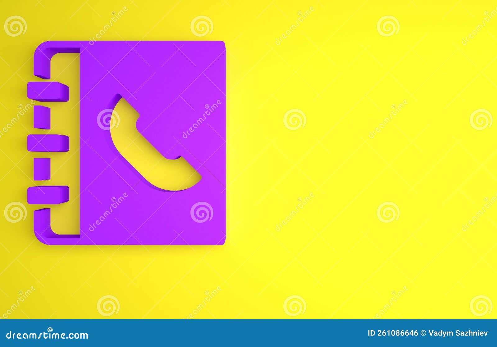 purple phone book icon  on yellow background. address book. telephone directory. minimalism concept. 3d render