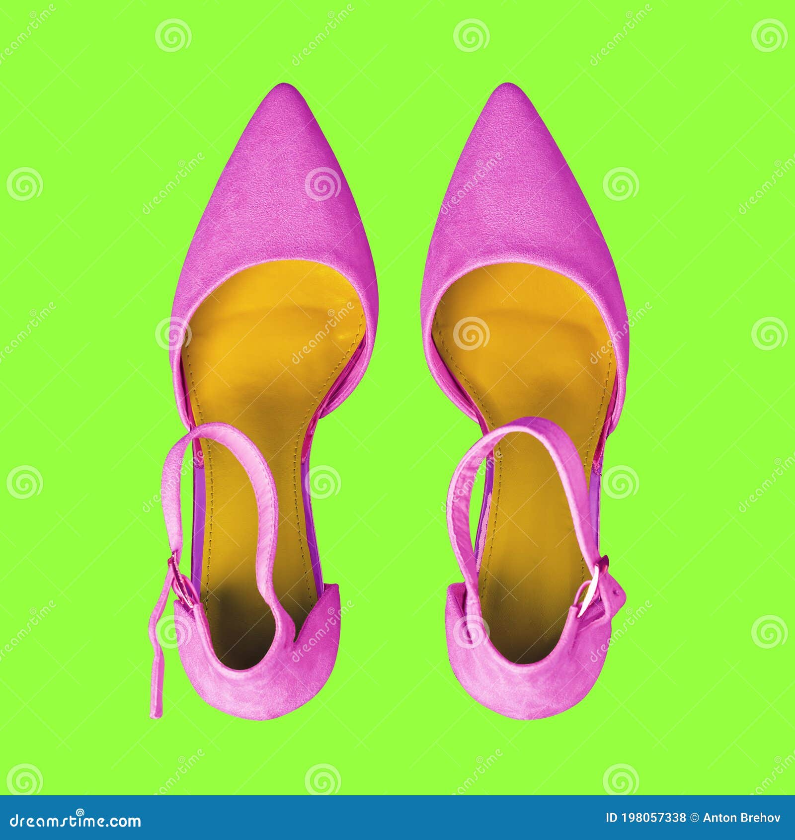 Purple Shoes on a Light Green Background. Fashionable Womens Shoes ...