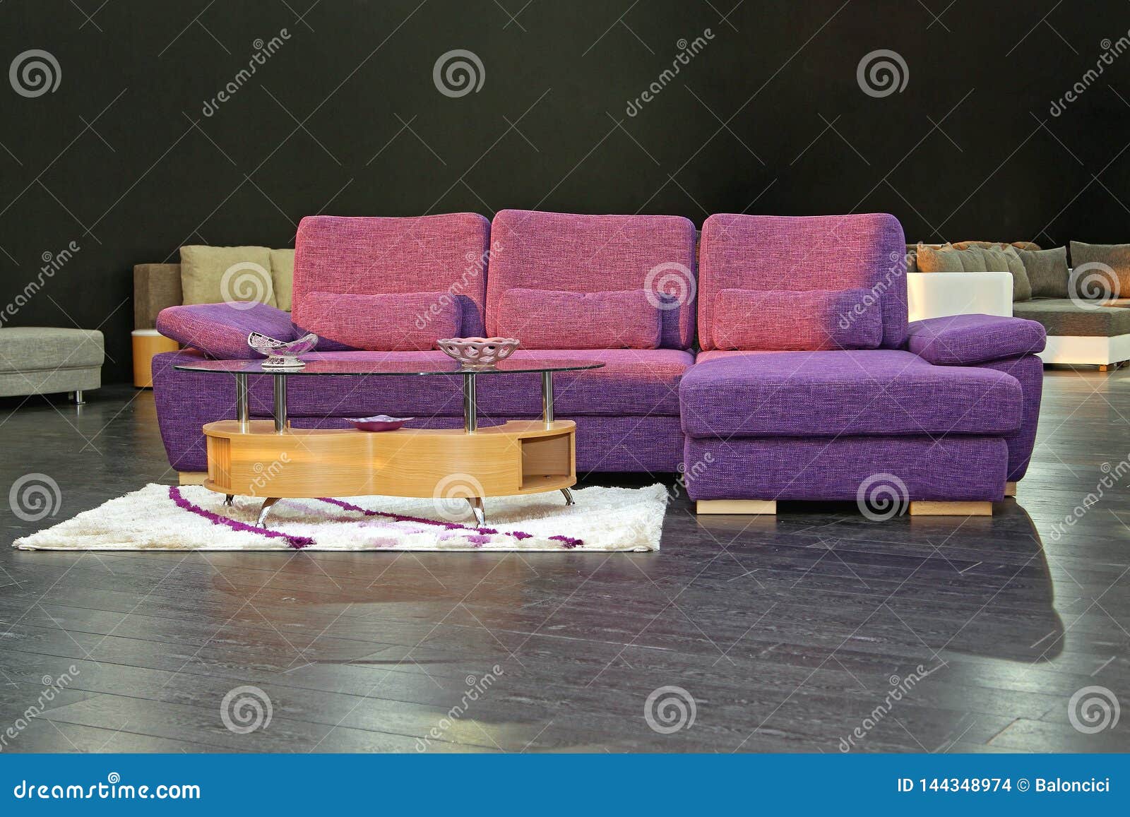 Purple Sofa stock photo. Image of purple, modern, large 144348974
