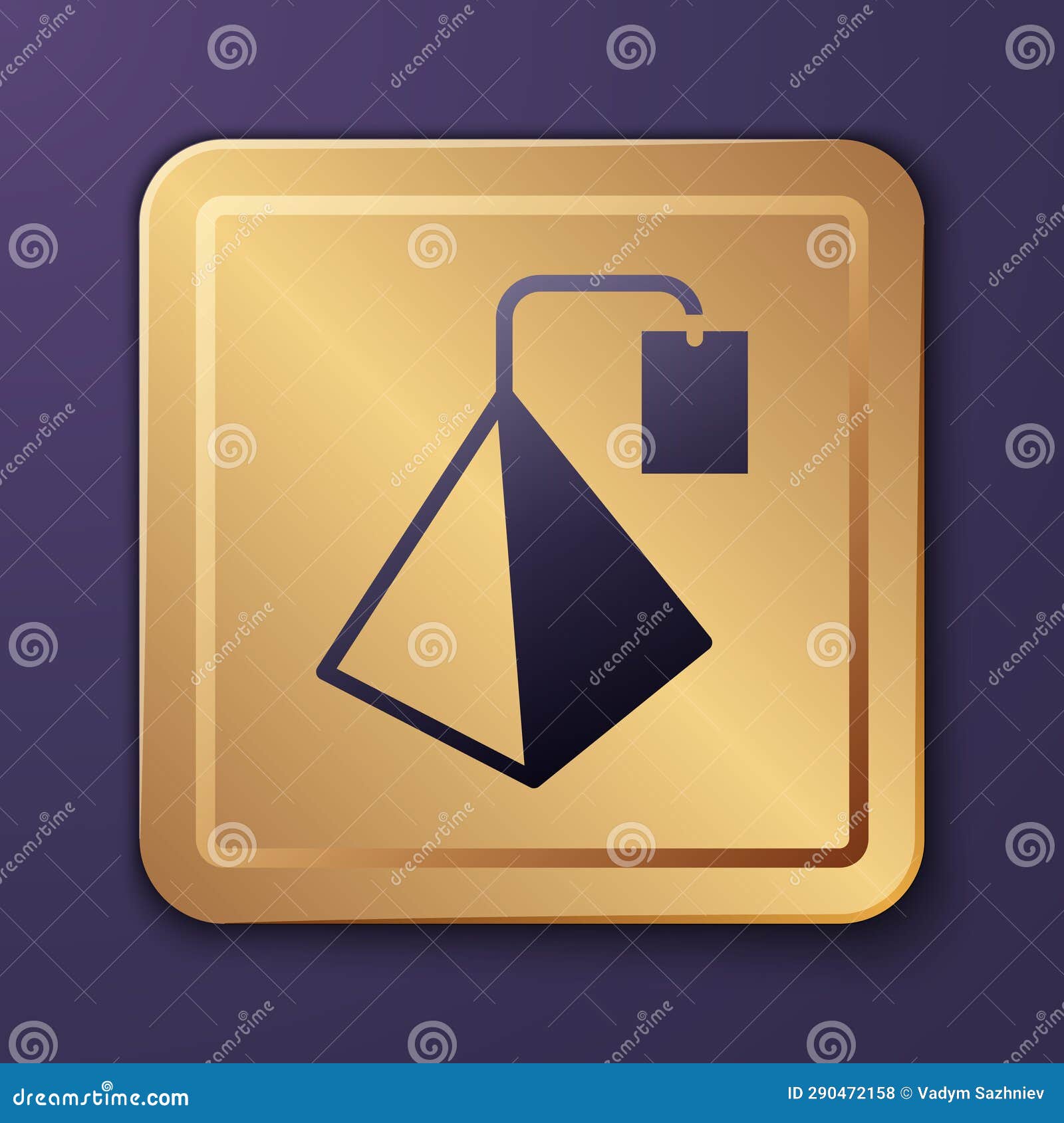Purple Tea Bag Icon Isolated on Purple Background. Gold Square Button