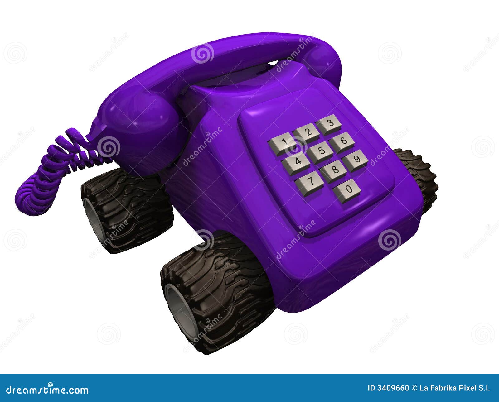 Purple telephone on wheels stock illustration. Illustration of help