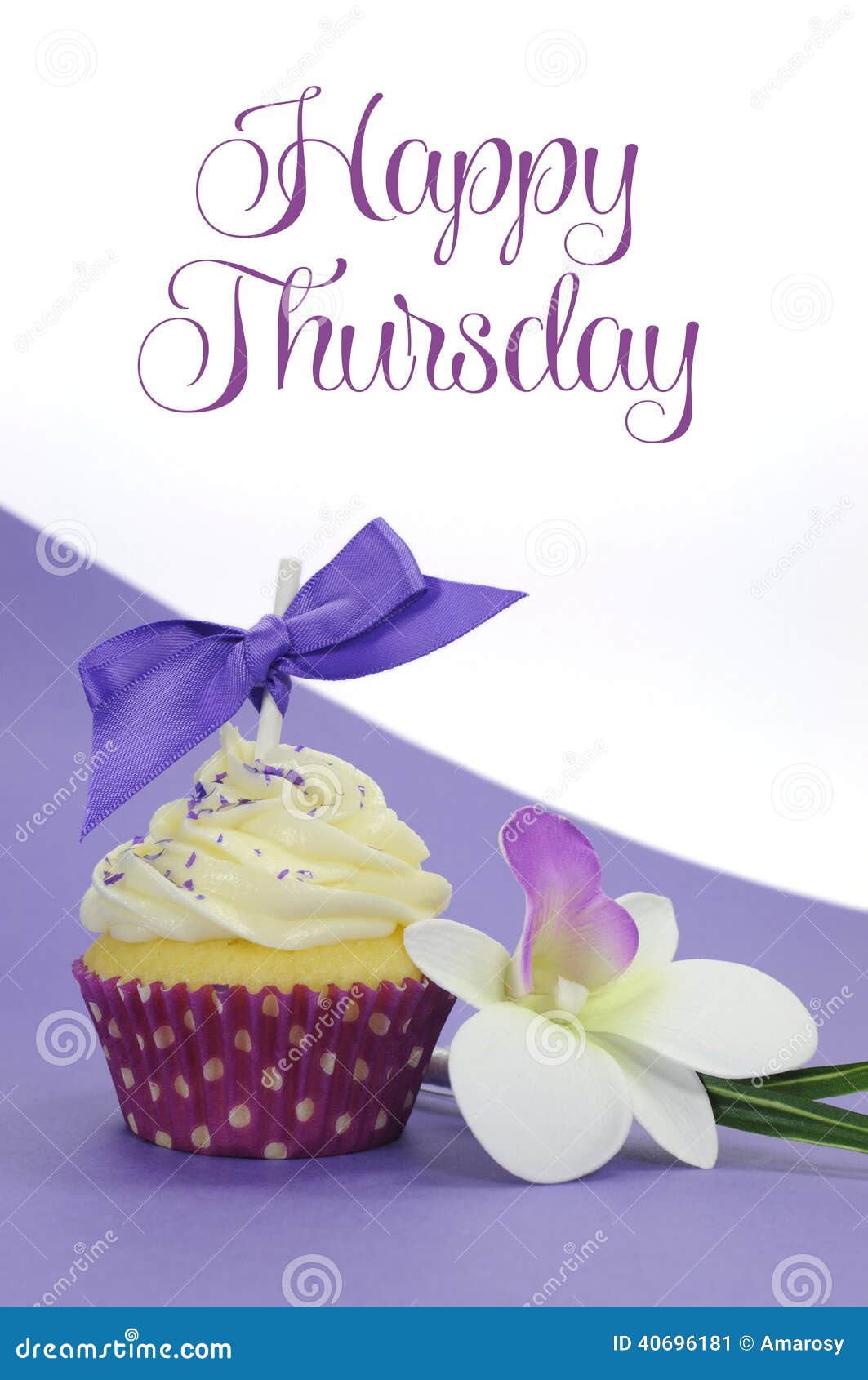 Purple Theme Cupcake with Orchid Flower with Happy Thursday Sample ...