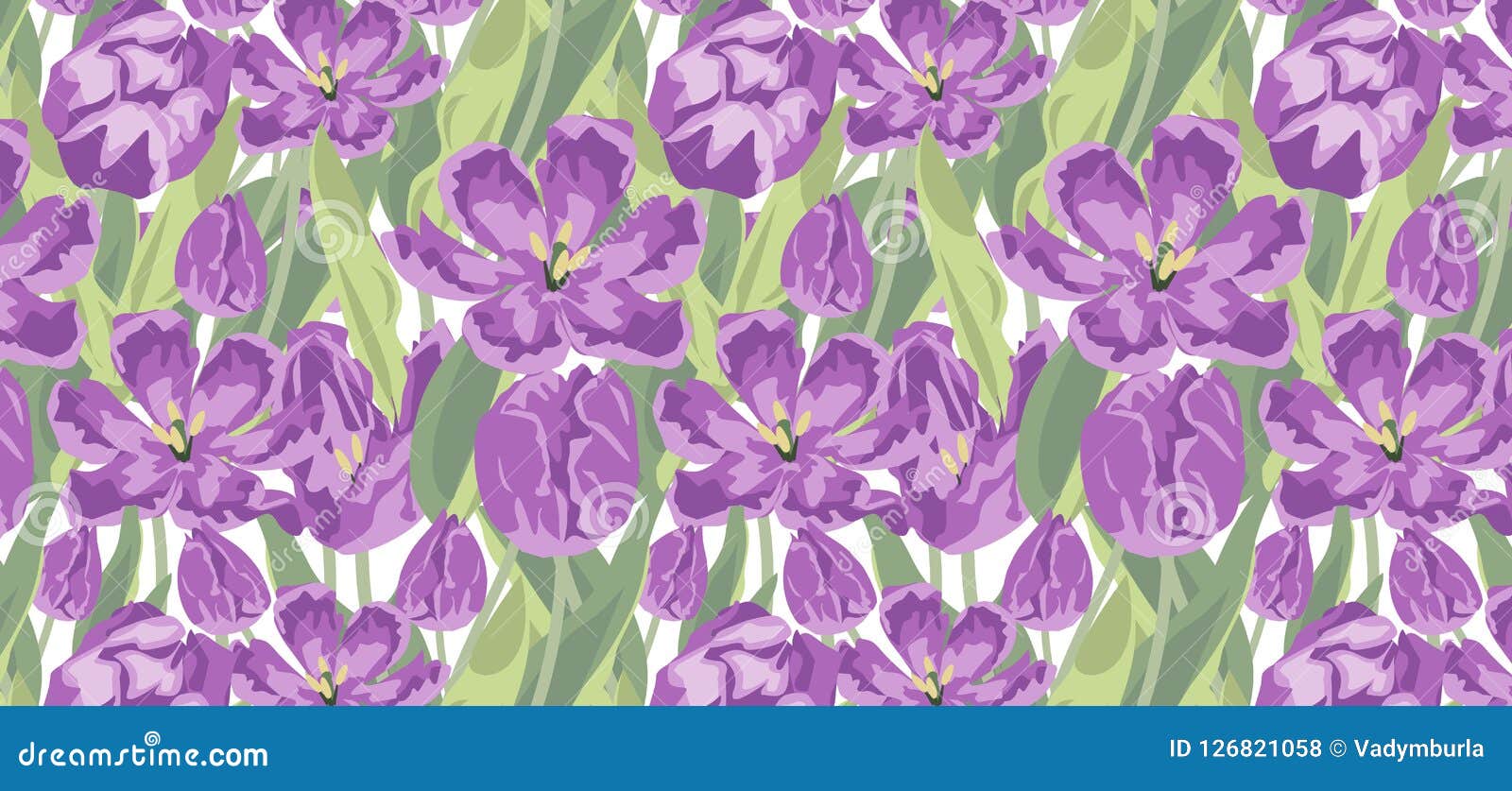Purple Tulip Flowers Pattern Vector Stock Illustration - Illustration