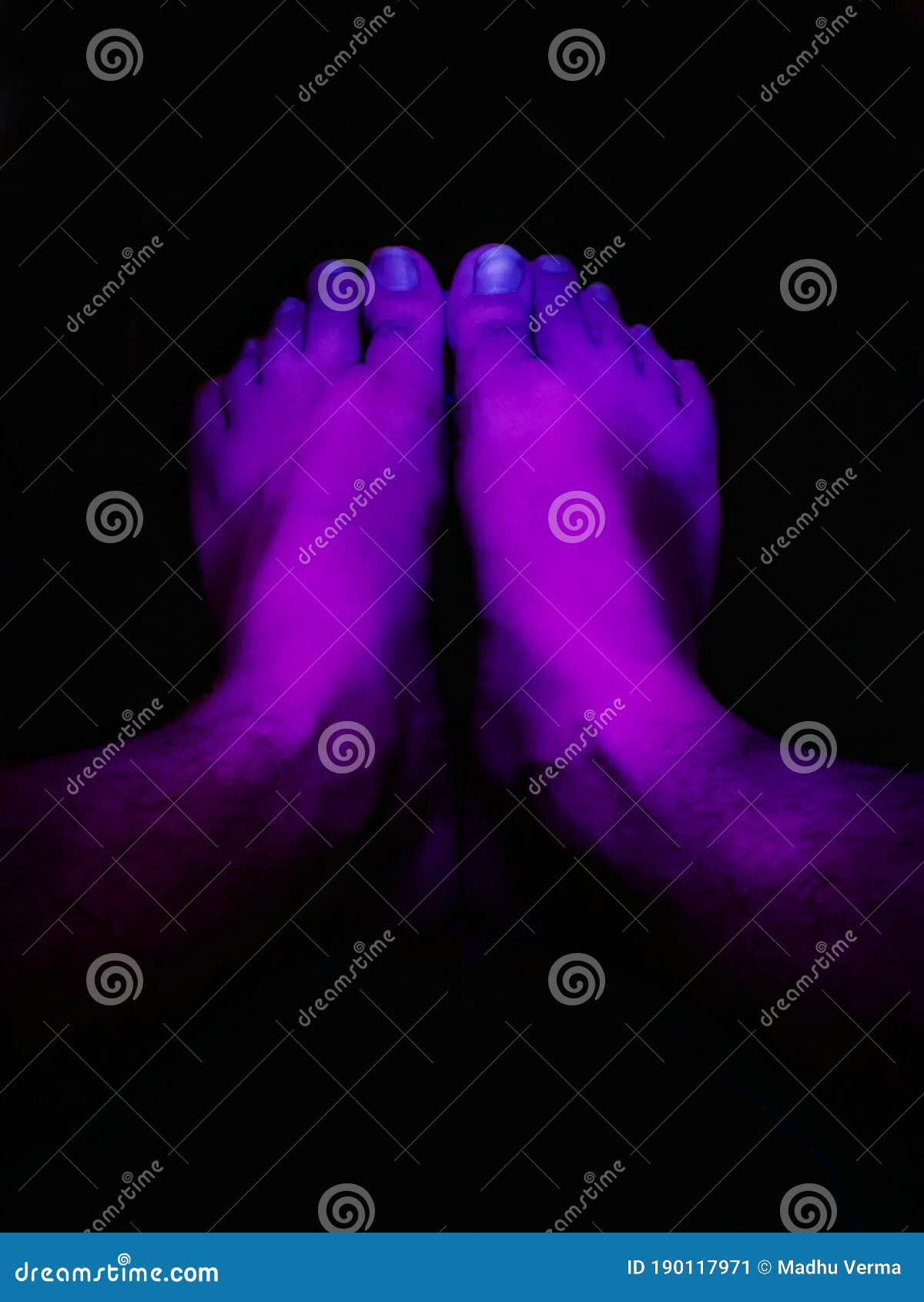 Purple Uv Exposed Foot Isolated in Dark Stock Image Image of dark