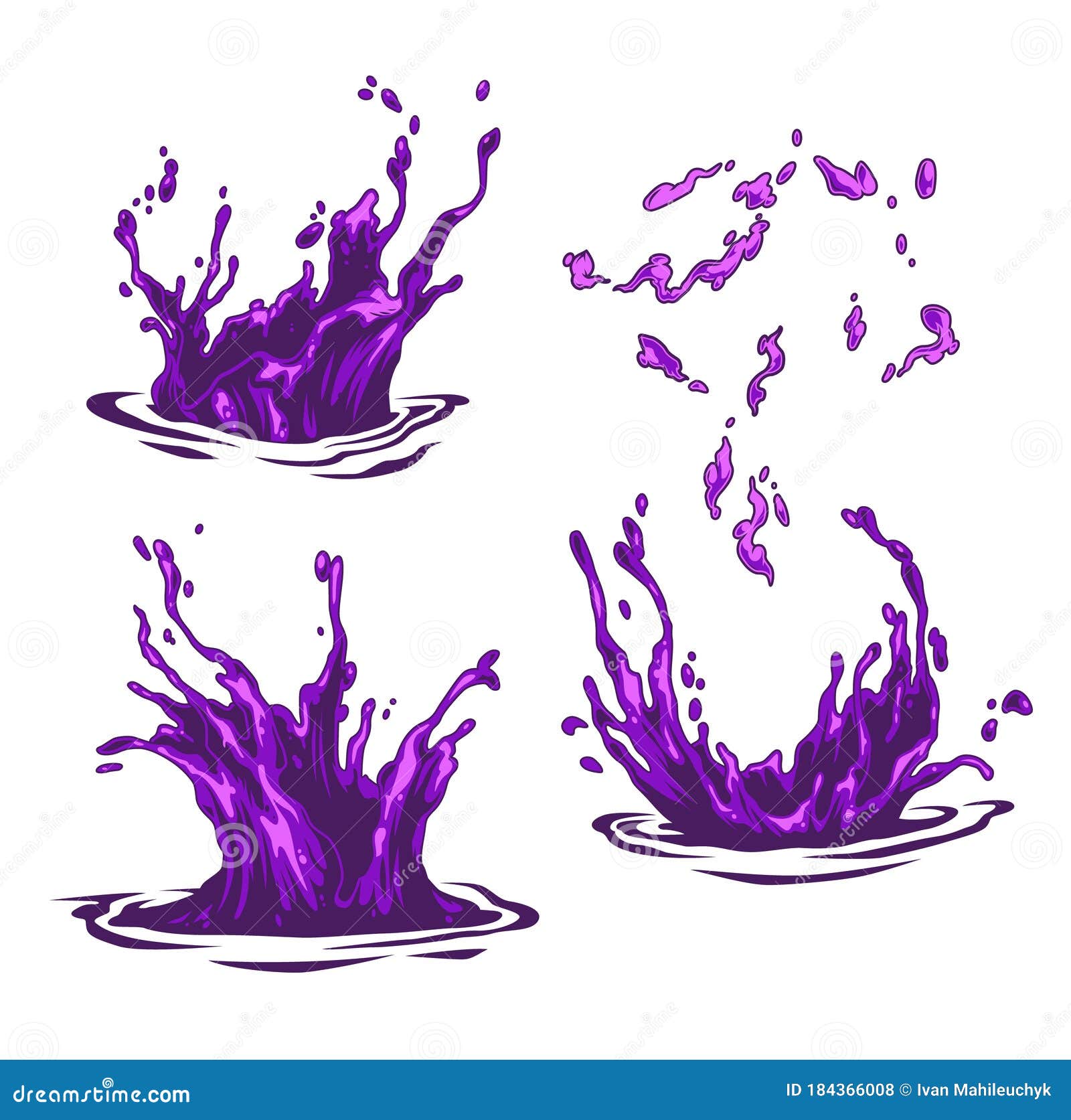 Purple Water Splashes Waves and Drops Stock Vector Illustration of