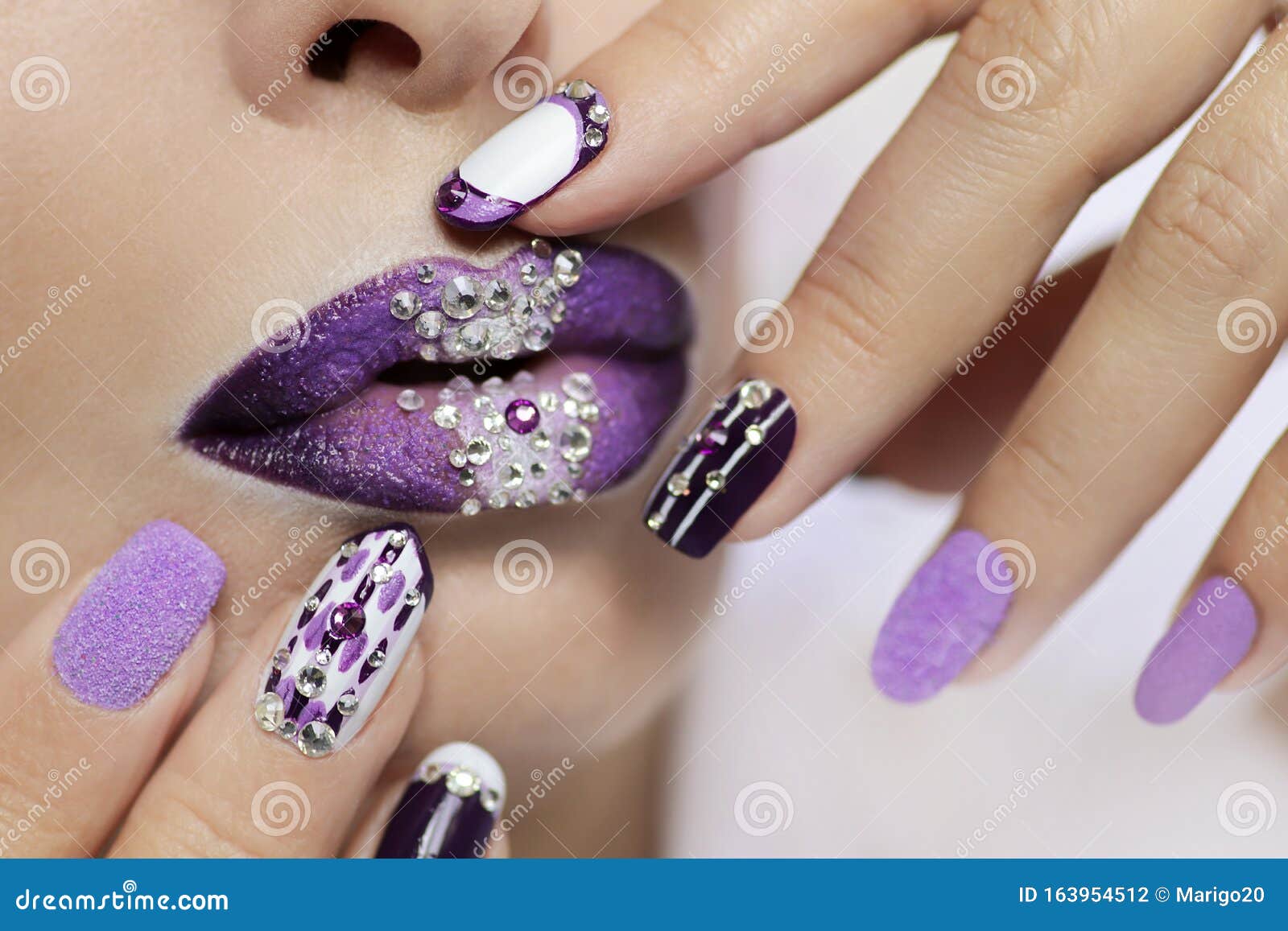 Creative Nail  Makeup with Rhinestones Stock Photo - Image of  beauty, female: 163954512