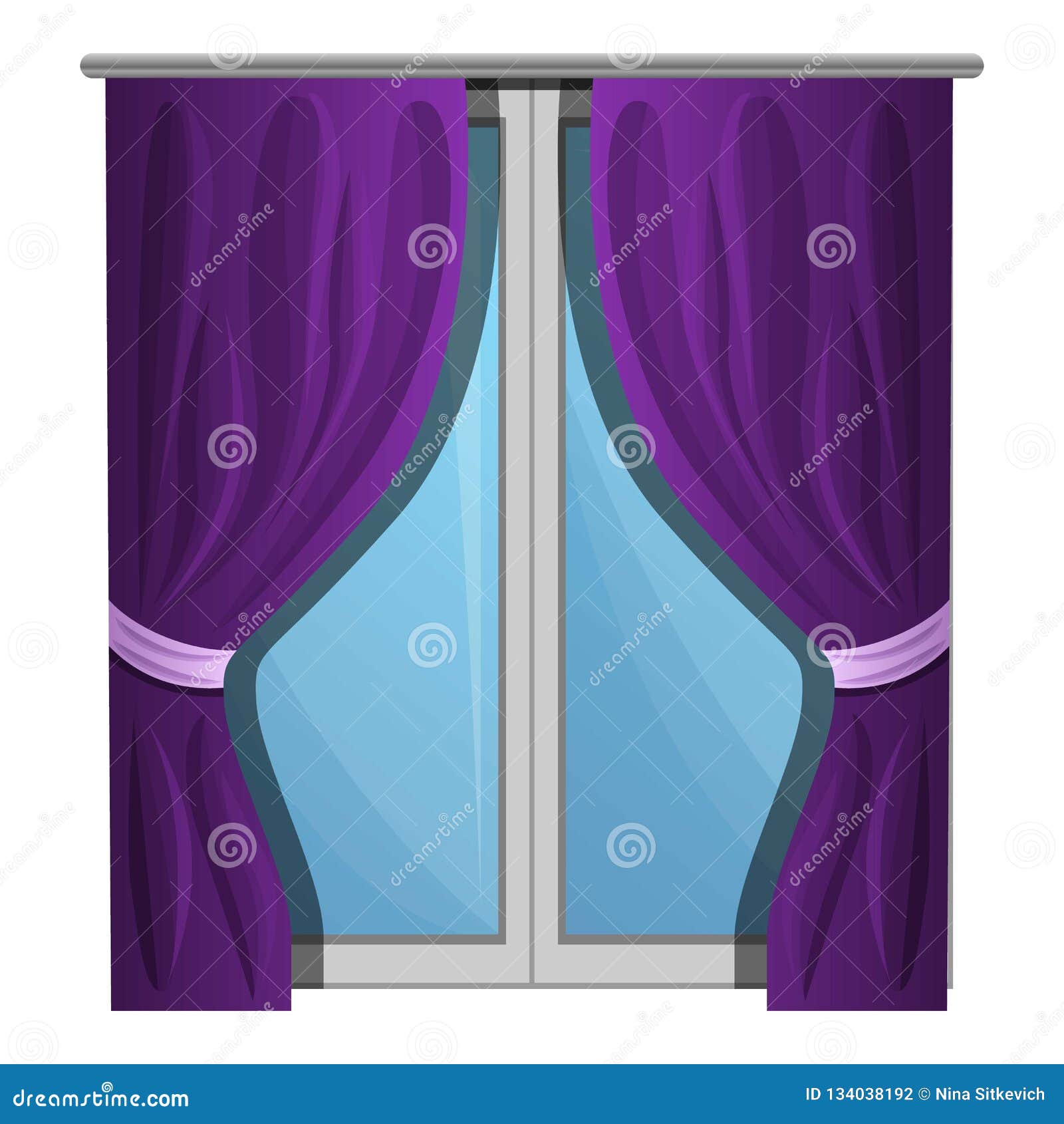 Purple Window Curtains Icon, Cartoon Style Stock Vector Illustration
