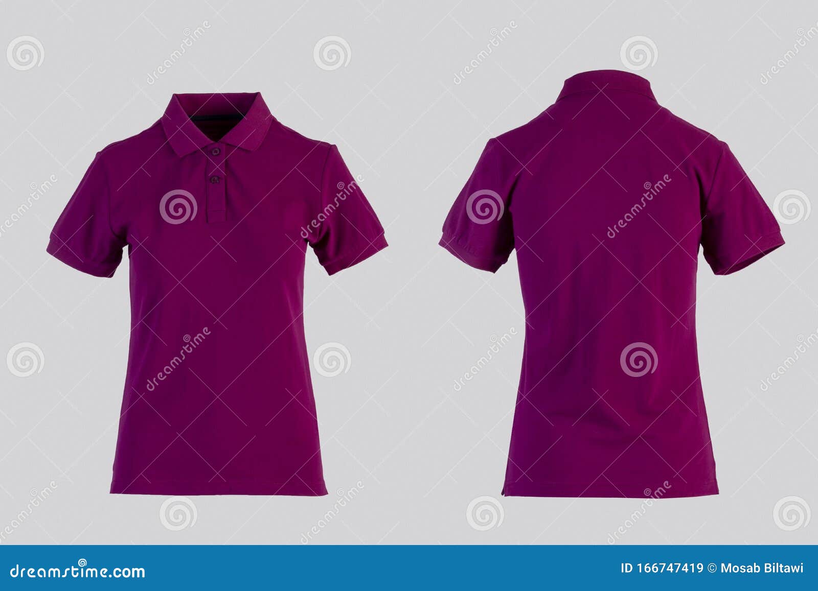 Purple Womens Blank Polo Shirt, Front and Back View Isolated on White ...