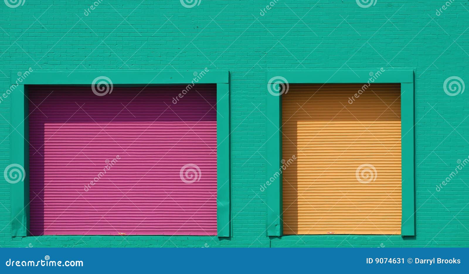 Purple and Yellow Doors on Green Wall Stock Image Image of city
