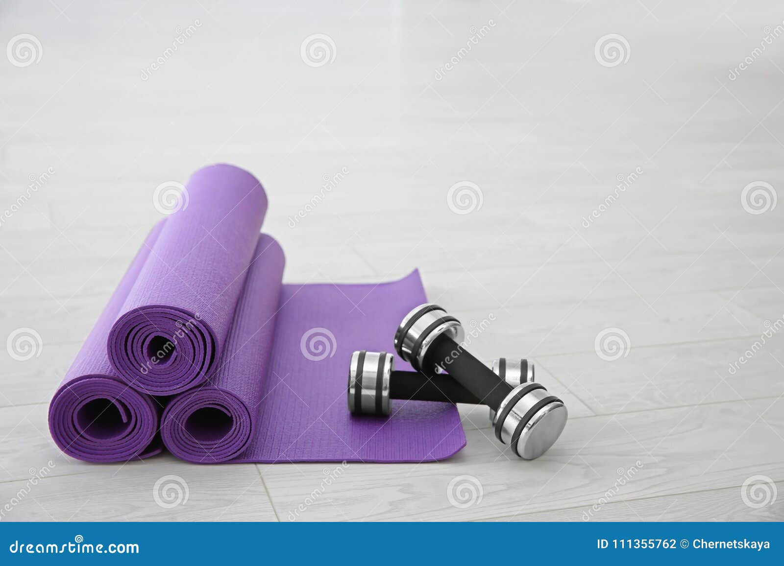 Purple Yoga Mats And Dumbbells Stock Photo - Image of object, leisure ...